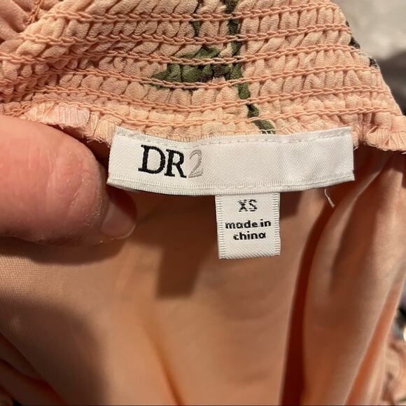 DR2 Pink Floral Off Shoulder Short Sleeve Mini Dress Womens XS Smocked Boho - Picture 4 of 7